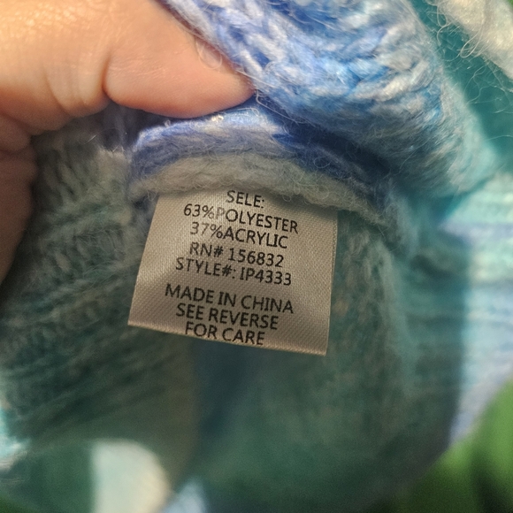 BiBi Turquoise and White Women's Sweater New Without Tag Small Oversized 21 PTP - Picture 5 of 5